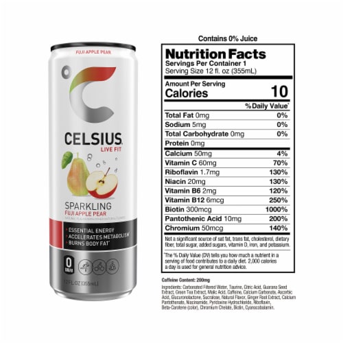 CELSIUS Sparkling Fuji Apple Pear Energy Drink Perspective: left