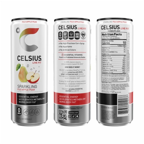 CELSIUS Sparkling Fuji Apple Pear Energy Drink Perspective: left