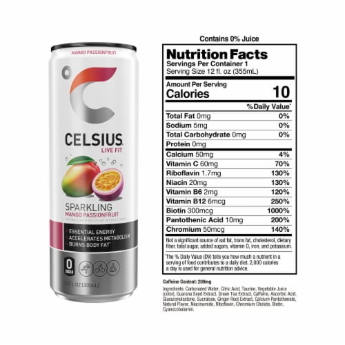 CELSIUS Sparkling Mango Passion Fruit Energy Drink Perspective: left