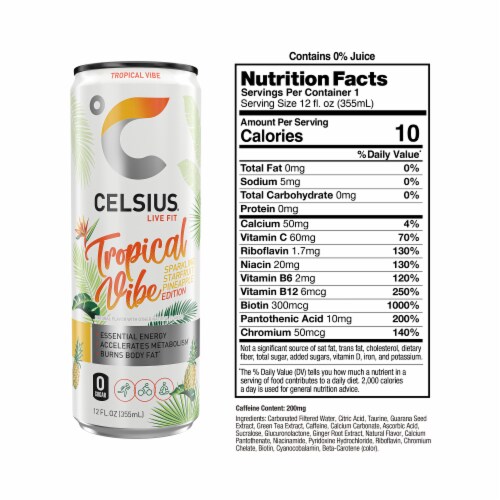 CELSIUS Sparkling Tropical Vibe Energy Drink Perspective: left