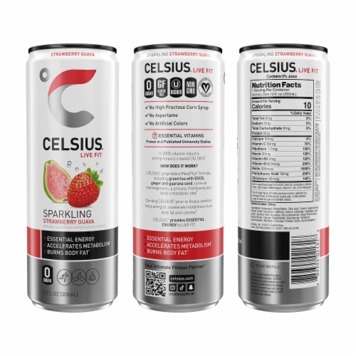 CELSIUS® Sparkling Strawberry Guava Energy Drink Can Perspective: left