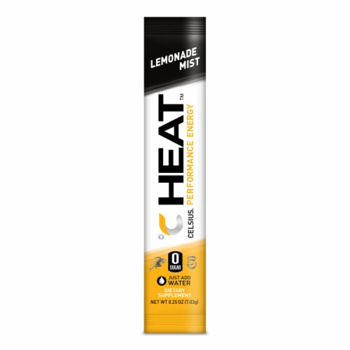 CELSIUS On-The-Go HEAT Lemonade Mist Energy Powder Stick Perspective: left