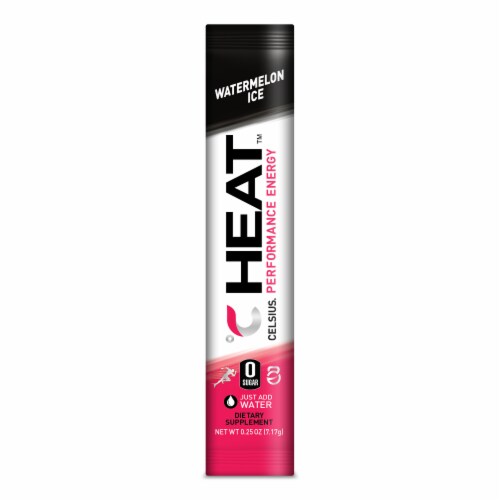 CELSIUS On-The-Go HEAT Watermelon Ice Energy Powder Stick Perspective: left