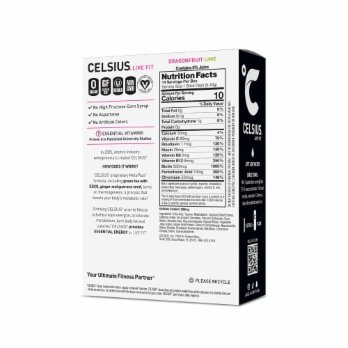 Celsius® Dragonfruit Lime Flavor Stick Packets Perspective: left
