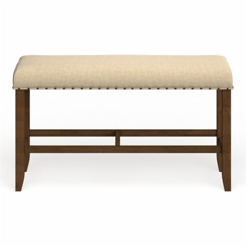 Furniture of America Sinuata Wood Padded Counter Height Bench in Natural Tone Perspective: left