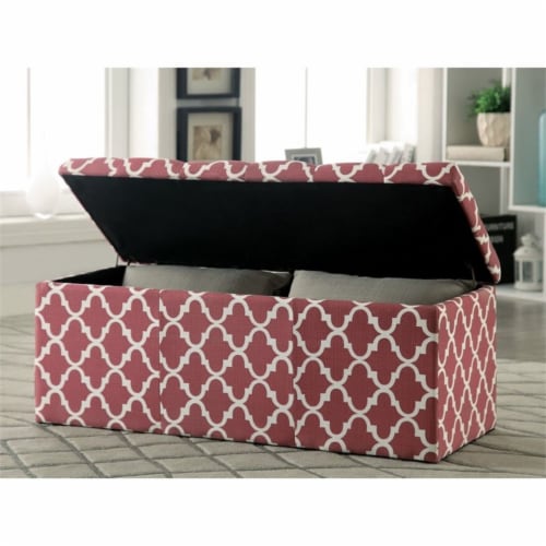 Furniture of America Haas Contemporary Fabric Storage Ottoman in Red Perspective: left