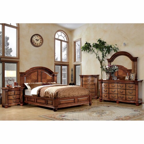 Furniture of America Charles 3-Drawer Wood Nightstand in Tobacco Oak Perspective: left
