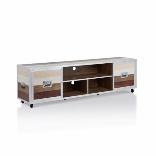 Furniture of America Micah Modern Wood TV Stand with Casters in Multi-color Perspective: left