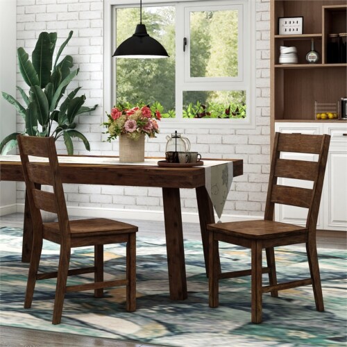 Furniture of America Elsbeth Wood Dining Side Chair in Walnut (Set of 2) Perspective: left