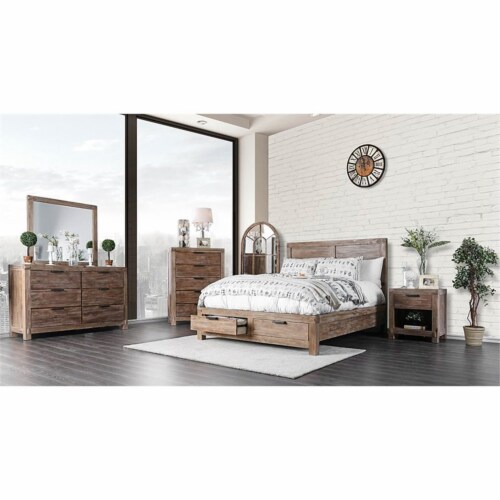 Furniture of America Russ Solid Wood 1-Drawer Nightstand in Weathered Light Oak Perspective: left