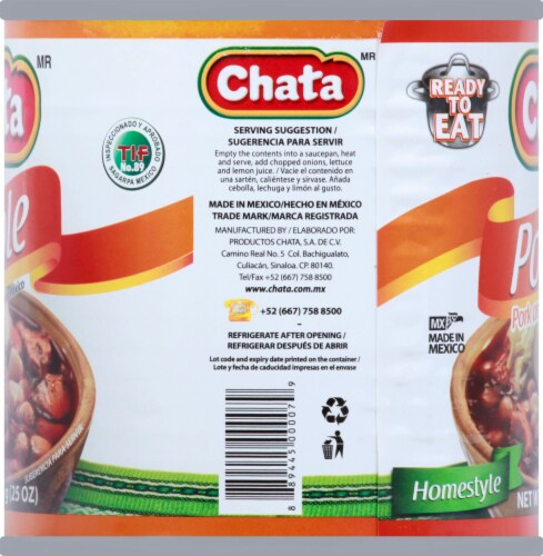 Chata Homestyle Pozole Pork and Hominy Soup Perspective: left