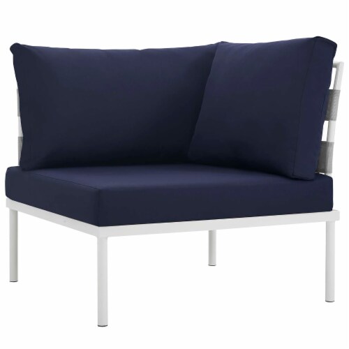 Harmony 7 Piece Outdoor Patio Aluminum Sectional Sofa Set - White Navy Perspective: left