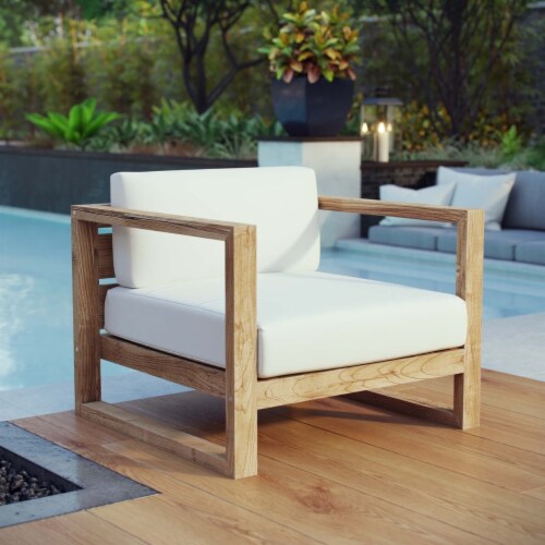 Upland Outdoor Patio Teak Armchair - Natural White Perspective: left