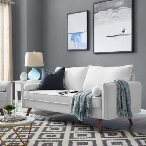Revive Upholstered Fabric Loveseat - White Perspective: left