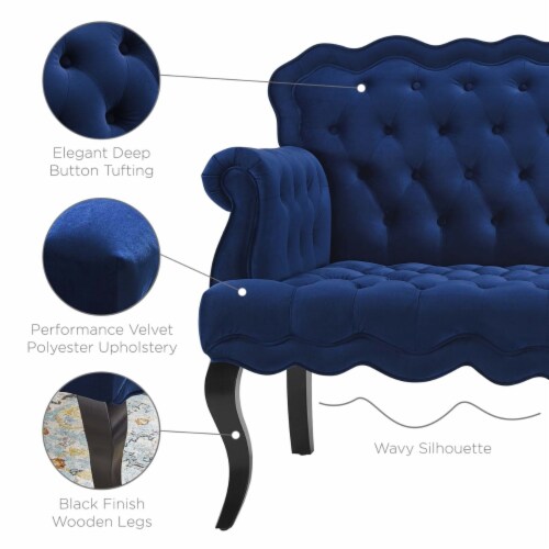 Viola Chesterfield Button Tufted Loveseat Performance Velvet Settee - Navy Perspective: left