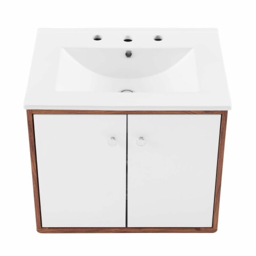 Modway Transmit 24 WallMount Bathroom Vanity, Walnut White, 24.5x18