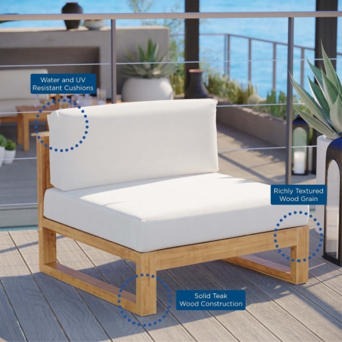 Upland Outdoor Patio Teak Wood Armless Chair, Natural White Perspective: left
