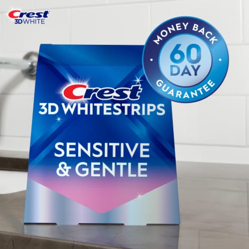 Crest 3D Whitestrips Sensitive & Gentle At-home Teeth Whitening Kit, 18 Treatment Perspective: left