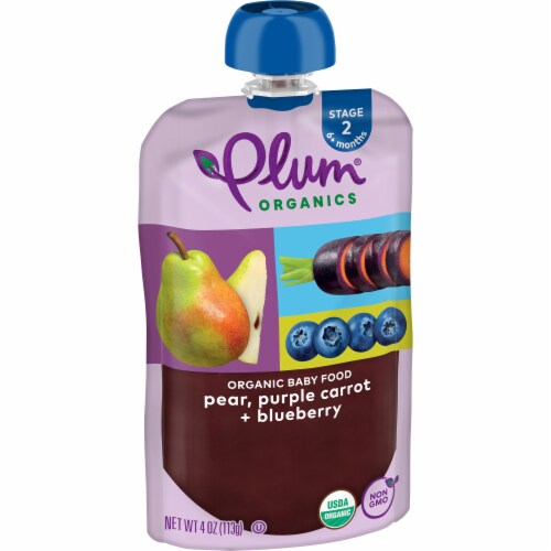Plum Organics® Pear Purple Carrot & Blueberry Stage 2 Baby Food Pouch Perspective: left