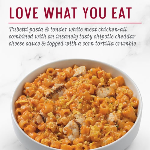 Evol Chipotle Chicken Mac And Cheese Bowl Frozen Meal Perspective: left
