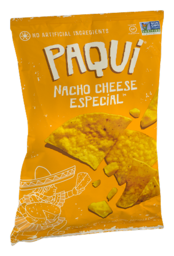 Paqui Nacho Cheese Especial Tortilla Chips Perspective: left