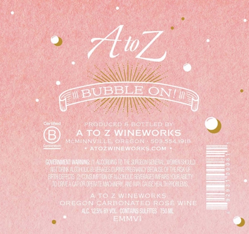 A to Z Wineworks Rosé Bubbles Oregon Sparkling Rosé Wine Perspective: left