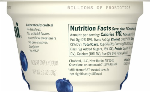 Chobani® Blueberry on the Bottom Nonfat Greek Yogurt Cup Perspective: left