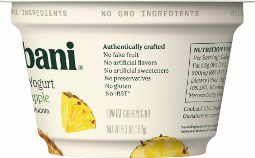 Chobani® Pineapple on the Bottom Low Fat Greek Yogurt Cup Perspective: left