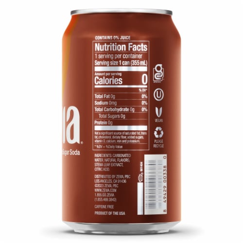 Zevia® Ginger Root Beer Zero Calorie Soda Cans Perspective: left