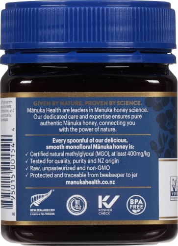 Manuka Health Certified Raw UMF 13+ MGO 400+ Manuka Honey Perspective: left