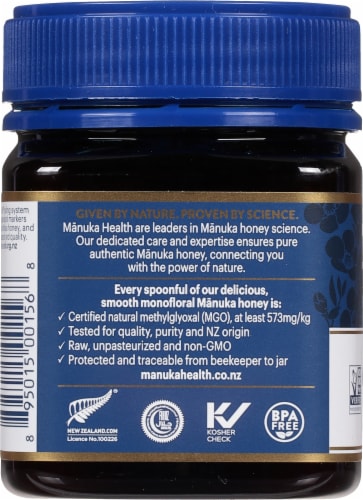 Manuka Health Certified Raw UMF 16+ MGO 573+ Manuka Honey Perspective: left