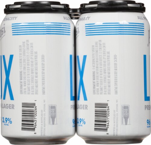 Potosi Brewing Company Lux Premium Lager Beer Perspective: left
