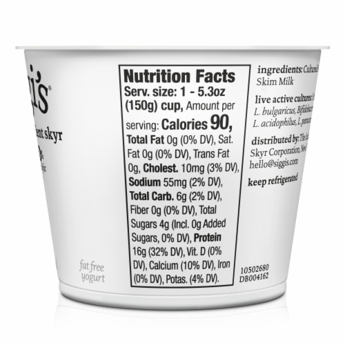 siggi’s Icelandic Skyr Nonfat Yogurt, Plain Perspective: left