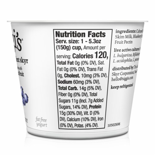 siggi’s Blueberry Icelandic-Style Lowfat Yogurt, 5.3 oz Perspective: left