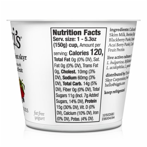 Siggi's™ Mixed Berries & Acai  Nonfat Icelandic Style Skyr Yogurt Cup Perspective: left