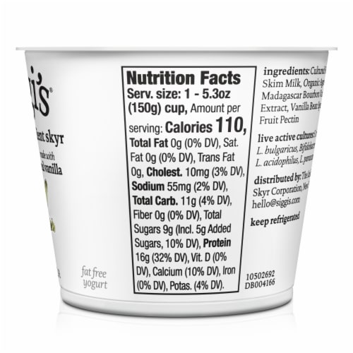 siggi’s Vanilla Icelandic-Style Nonfat Yogurt, 5.3 oz Perspective: left