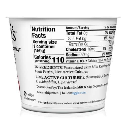 Siggi's® Raspberry Nonfat Icelandic Style Skyr Yogurt Cup Perspective: left