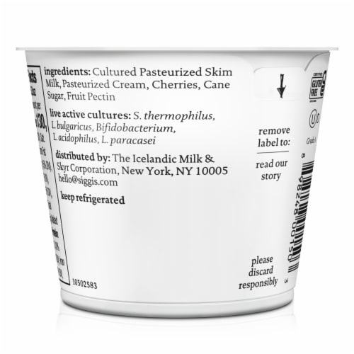Siggi's® Black Cherry Icelandic-Style Cream-Skyr Strained Low-Fat Yogurt Perspective: left