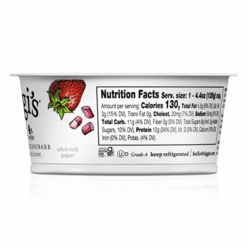 siggi’s Strawberry & Rhubarb Icelandic-Style Whole Milk Yogurt, 4.4 oz Perspective: left