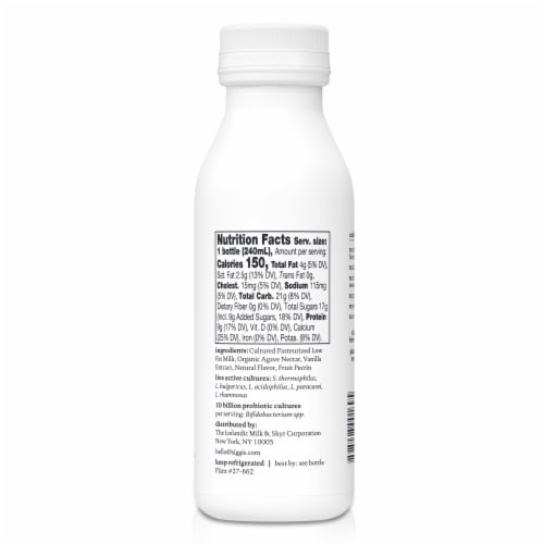 siggi’s Probiotic Drinkable Lowfat Yogurt, Vanilla Perspective: left
