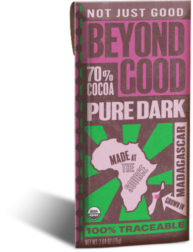 Madecasse - Chocolate Bar 70% Pure Dark Chocolate - Case of 12-2.64 oz. Perspective: left