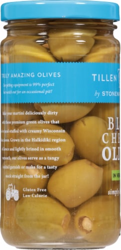 Tillen Farms Blue Cheese Olives in Vermouth Perspective: left