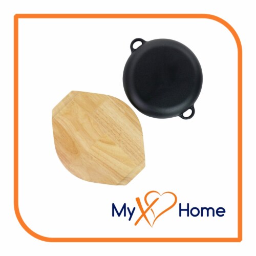 9.5 Round Cast Iron Wok/Skillet with Handles & Wooden Base (1 Skillet) by MyXOHome Perspective: left