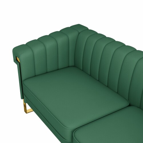 Simplie Fun Contemporary Plush Velvet Sofa with Vertical Stripes and Gold Accents Perspective: left