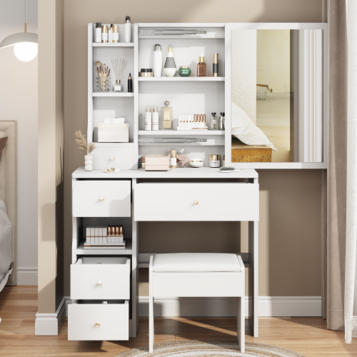 Simplie Fun Modern Vanity Table Set with Stool Small Dresser with Drawers for Bedroom Makeup 1 count Fred Meyer