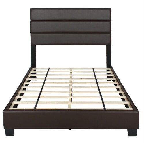 Better Home Products Napoli Faux Leather Upholstered Platform Bed Queen Tobacco Perspective: left
