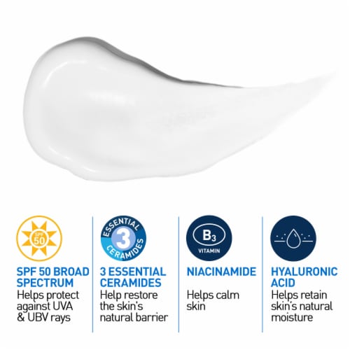 CeraVe AM Facial Moisturizing Lotion SPF 50, Face Moisturizer with Broad Spectrum SPF 50 Sunscreen Perspective: left