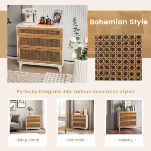 Hivvago 3-Drawer Rattan Dresser Chest with Anti-toppling Device-Brown Perspective: left