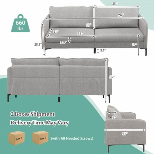 Hivvago Modern 76 Inch Loveseat Sofa Couch for Apartment Dorm with Metal Legs-Gray Perspective: left