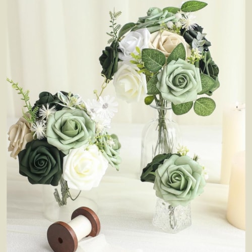 3 Inches Real-Looking Foam Fake Roses with Stems for Floral Arrangements 25 pcs Perspective: left